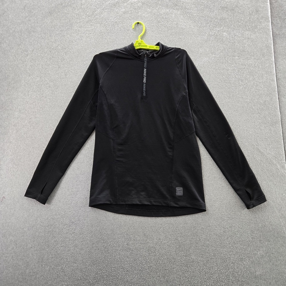 Nike Pro Men Shirt M Black Hyperwarm‎ Activewear Logo Slim Long Sleeve